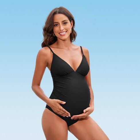 Women s Maternity Spaghetti Straps Ruched One Piece Swimsuit cupshe Target