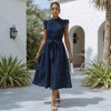 Knit & Lounge Women’s Tiered Midi Dress with Ruffle Sleeves High Neck Waist Tie Lightweight Textured Fit - 2 of 4