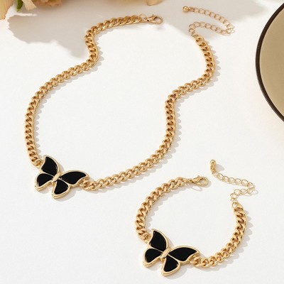 Anna-Kaci Women's Butterfly Necklace and Bracelet Set