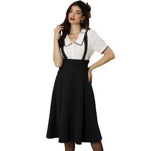 Allegra K Women's Brace High Waisted Lace Up Midi Suspender Skirt - 1 of 4