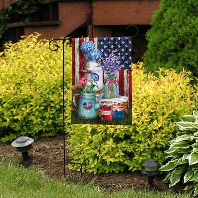 Rustic Patriotic Floral Garden Flag with Mason Jars