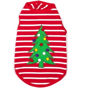 The Worthy Dog Knit Stripe Appliqué Christmas Tree Dog Tee - 1 of 1