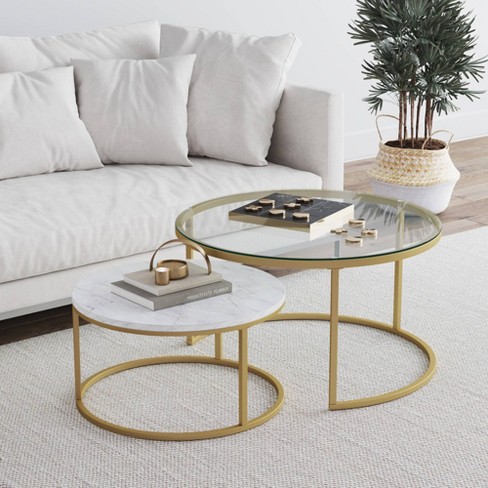 Nathan James Stella Nesting Coffee Tables Faux Carrara Marble Glass ...