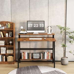 Acekool 31.5" Computer Desk with Drawer, Monitor Stand, File Cabinet, Shelves & Hooks, Home Office Workstation Table, Browm - 1 of 4