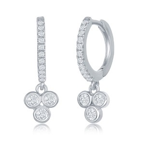 Bella Silver Sterling Silver Small Huggie Hoop Triple Cluster CZ Earrings - Silver - 1 of 2