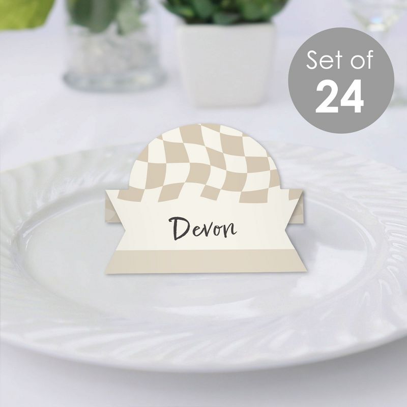 Big Dot of Happiness Tan Checkered Party - Tent Buffet Card - Table Setting Name Place Cards - Set of 24, 3 of 10