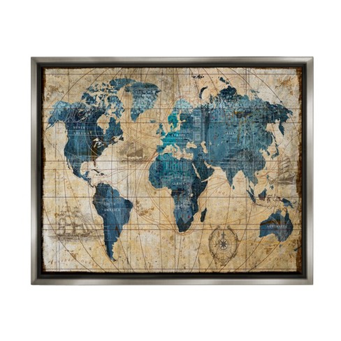 Stupell Industries Vintage Abstract World Map Design Gray Floater ...