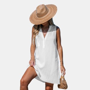 Women's Solid Sleeveless Crinkle Mini Dress - Cupshe - 1 of 4