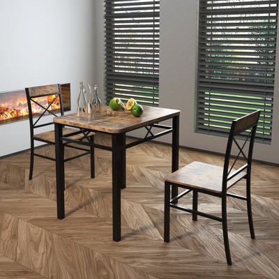QingMoon Dining Table Set for 2, 3 Piece Wood Kitchen Table Set, Rectangular Table with 2 Chairs for Small Spaces