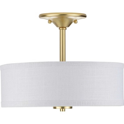 Satin Brass Semi-Flush Mount with Linen Shade