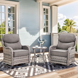 Outdoor Swivel Rocker Chair with 6 Inch Thick Cushion 2 in 1 Porch Glider Swivel Chair - Wicker Patio Furniture Patio Swivel Glider Seating - 1 of 4