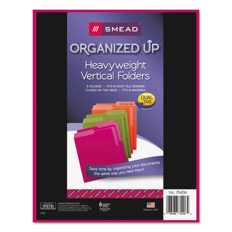 Smead Organized Up Heavyweight Vertical File Folders Assorted Bright Tones 6/Pack 75406, 2 of 6