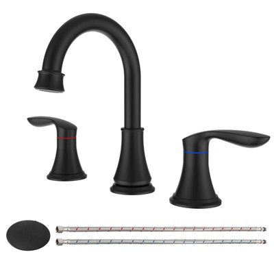 Munora 2-Handle 8-Inch Widespread Bathroom Sink Faucet, Matte Black with 360° Swivel Spout and Pop-Up Drain