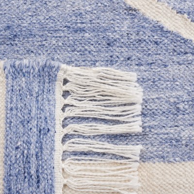 Handmade Blue and Ivory Geometric Flat Woven Area Rug, 5' x 8'