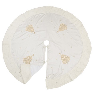 Gold Embroidered Holiday Tree Skirt with Drawstring Closure