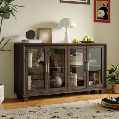 FUFU&GAGA Multi-Purpose Display Cabinet with Glass Doors,Bookshelf,Stylish Storage for Living Room,Bedroom,Entryway,White/Brown