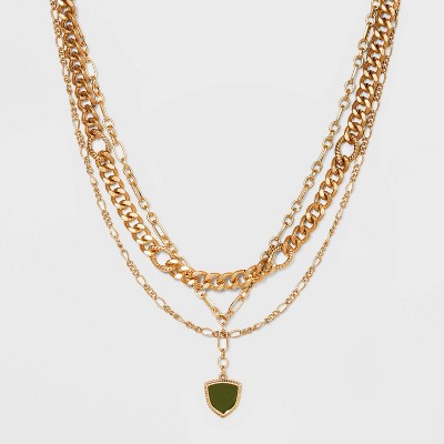 Mixed Chain Shield Medallion Layered Necklace - Universal Thread™ Green