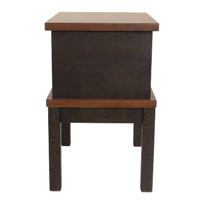 Gray and Brown Rectangular Wood Chair Side Table with Storage