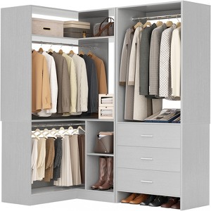 Besiost 57-In Corner Closet System Set with Wood Drawers, Freestanding Closet Organizer with Hanging Rods - 1 of 4