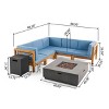 Christopher Knight Home Culatra Outdoor Acacia Wood 5 Seater Sectional Sofa Set with 50,000 BTU Iron Fire Pit - 3 of 4