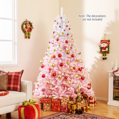 Tangkula Artificial Christmas Tree Hinged Snow Flocked Xmas Tree w/ Lush Branch Tips