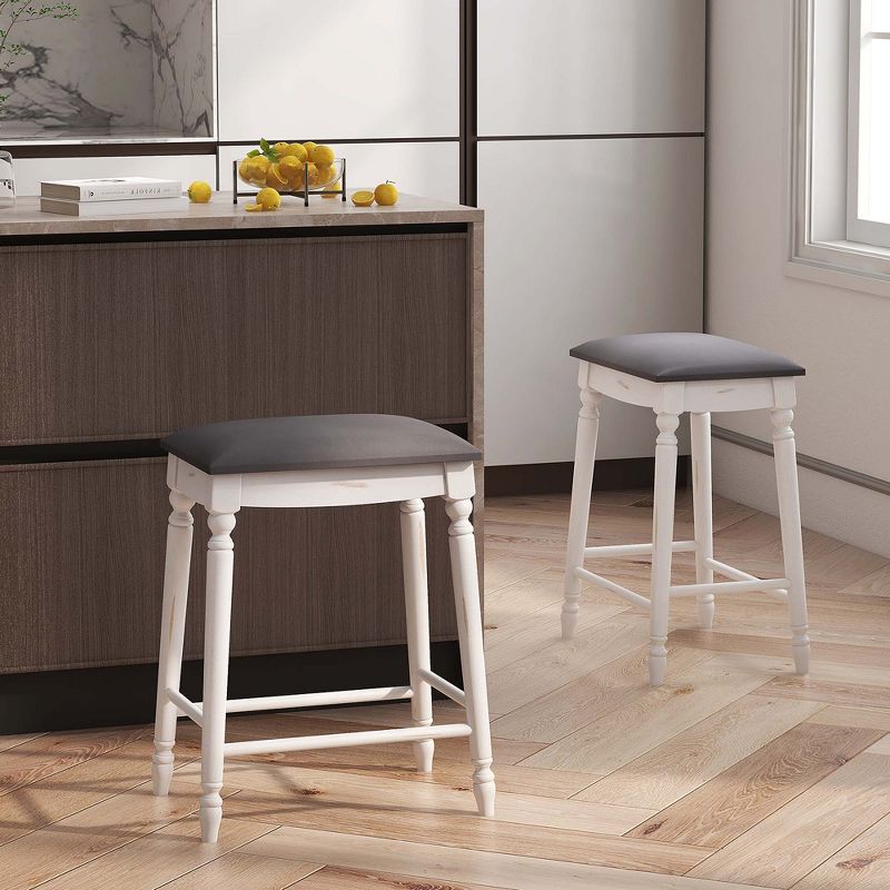 Costway 2 PCS 24"/29" Counter/Bar Height Bar Stools Backless Bar Stools with Faux Leather Cover White&Gray, 4 of 9
