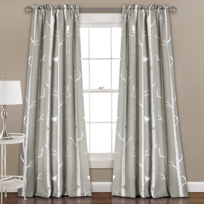 Set of 2 108"x52" Bird On The Tree Light Filtering Window Curtain Panels Gray - Lush Décor
