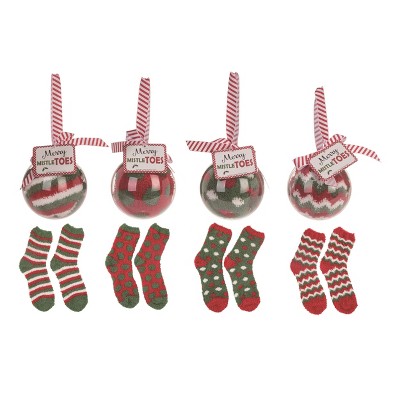 Transpac Red/Green Sock in Acrylic Ball Ornament Set of 4 Christmas Home Decorations