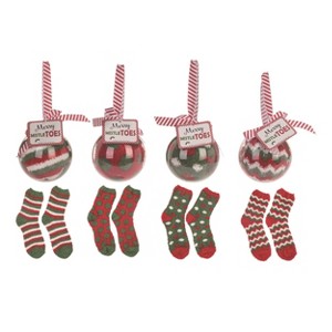 Transpac Red/Green Sock in Acrylic Ball Ornament Set of 4 Christmas Home Decorations - 1 of 1