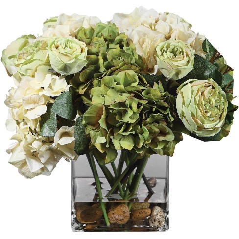 Artificial Green and Cream Frosted Bouquet