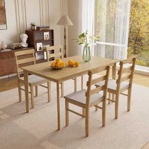 HOMEFUN  Wooden Desk and Three Horizontal Back Chairs - 1 of 4