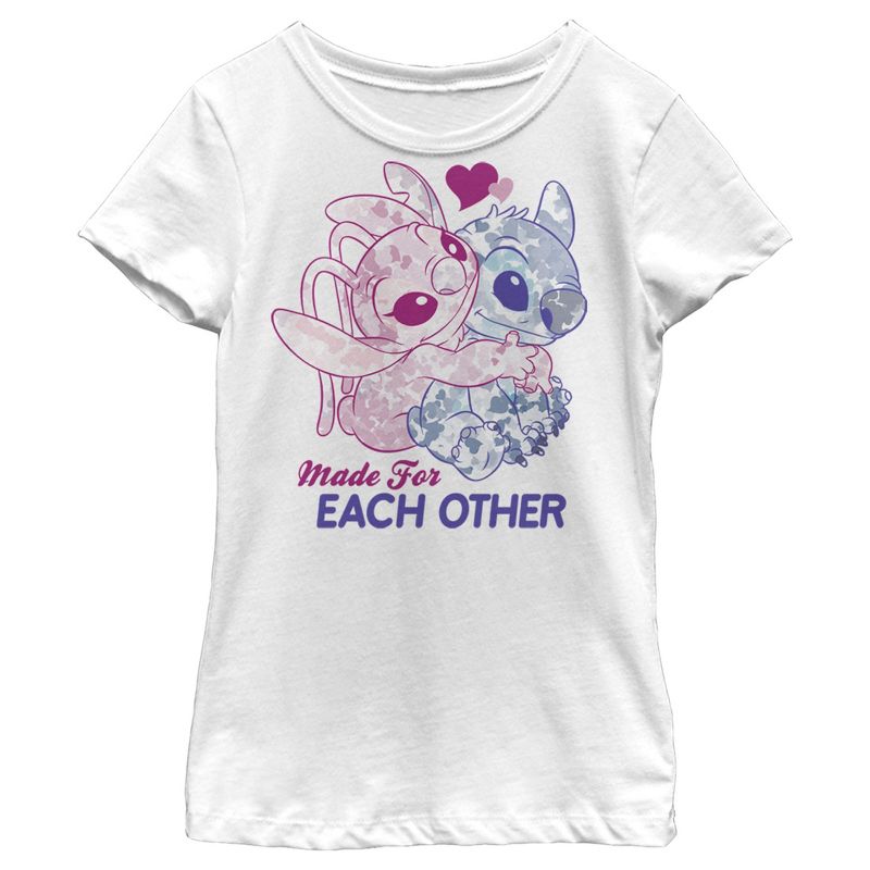 Girl's Lilo & Stitch Valentine's Day Made For Each Other T-Shirt, 1 of 5