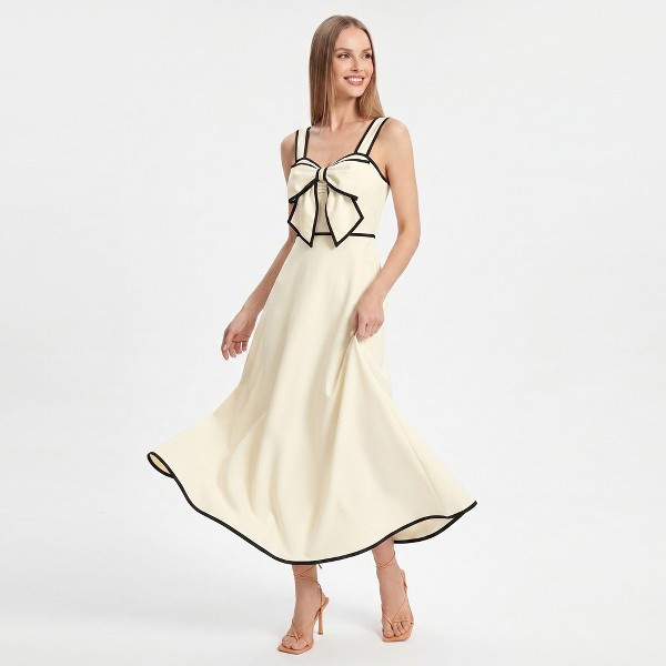 Vestido maxi con lazo al frente, contraste y tirantes anchos para mujer - Anna-Kaci 3