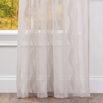 Taupe Sheer Wavy Pattern Rod Pocket Window Curtains - 52 x 63 Inches