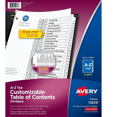Avery Pre-Printed A-Z Tab Dividers Customizable Table 11829