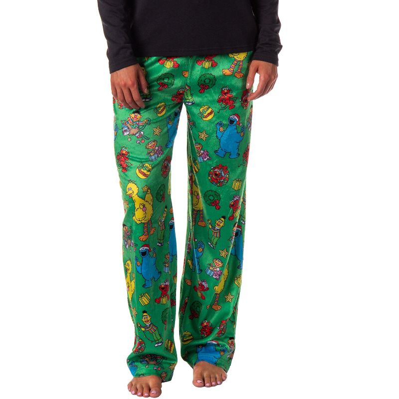 Sesame Street Women's Christmas Elmo Cookie Monster Sleep Pajama Pants Green, 1 of 5