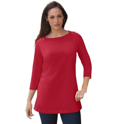 Jessica London Women's Plus Size Stretch Cotton Boatneck Tunic