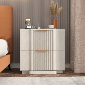 Brafab Fluted Nightstand with 20W Fast Charging Station,Bedside Tables with 2 Storage Drawers & Curved Base, Large End Tables for Bedroom,white - 1 of 4