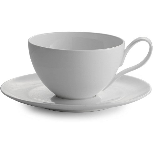 American Atelier Gold Rimmed Teacup and Saucer, Set of 4 7.6 oz Ceramic Cappuccino Coffee Cups with Reactive Glaze, Espresso Coffee Cups, Latte