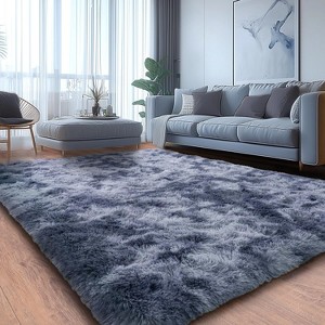 Tie-Dyed Gray Shag Rug, Ultra Soft 1.7" Plush, Non-Slip, 100% Polyester for Bedroom or Living Room - 1 of 4