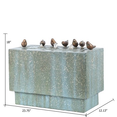 Gray and Green Resin Rectangular Outdoor Fountain with Bronze Birds
