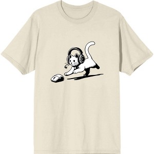 Gaming Cat Chasing Computer Mouse Adult Crew Neck Short Sleeve Tee - 1 of 2