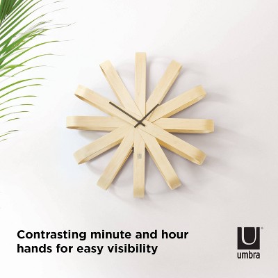 Natural Beech Wood Ribbon Wall Clock, 20" Diameter