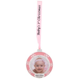 Northlight Baby's First Christmas Photo Ornament with European Crystals - 3" - Silver and Pink - 1 of 4