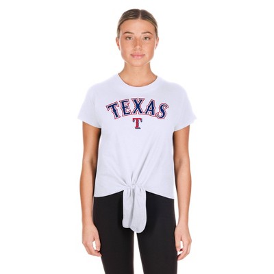 MLB Texas Rangers Women's White Front Knot T-Shirt