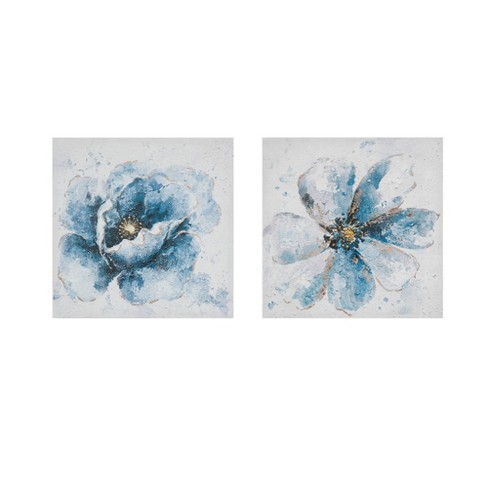 2pc Florals Printed Canvas Set Blue : Target