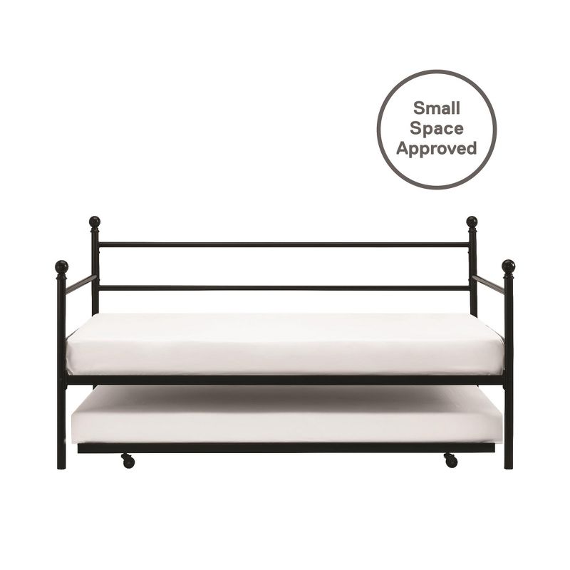 SKONYON Twin Size Metal Daybed with Adjustable Trundle Bed Pop Up Trundle Modern Luxe Black, 5 of 12