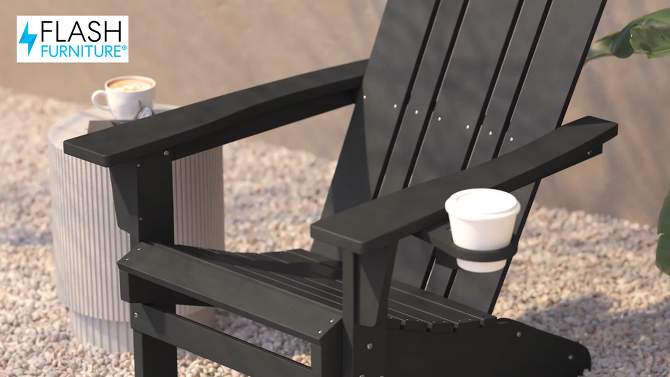 Flash Furniture Halifax Adirondack Chair with Cup Holder, Weather Resistant HDPE Adirondack Chair, 2 of 13, play video