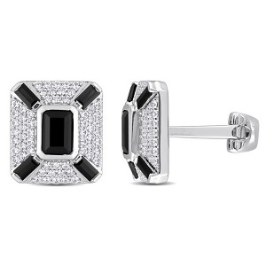 EVERLY JEWELRY |Sterling Silver 5 4/5ct TGW Octagon and Baguette-Cut Black Spinel and Created White Sapphire Cufflinks - 1 of 4