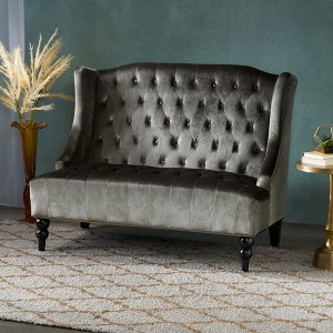 Velvet Modern Glam Wingback Loveseat Sofa with Button Tufted Diamond Stitch and Turned Legs for Living Room - 1 of 4